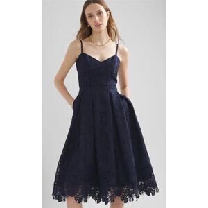 White House Black Market Petite Sleeveless Lace Fit & Flare Midi Dress Navy 00
